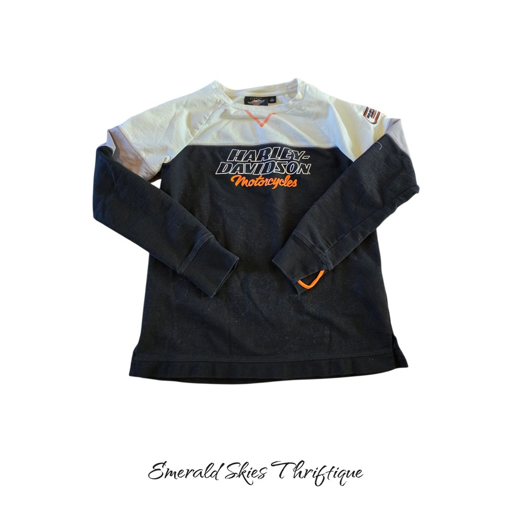 Harley Davidson Racing Black Long Sleeve Color Block Thumb Holes Size M
